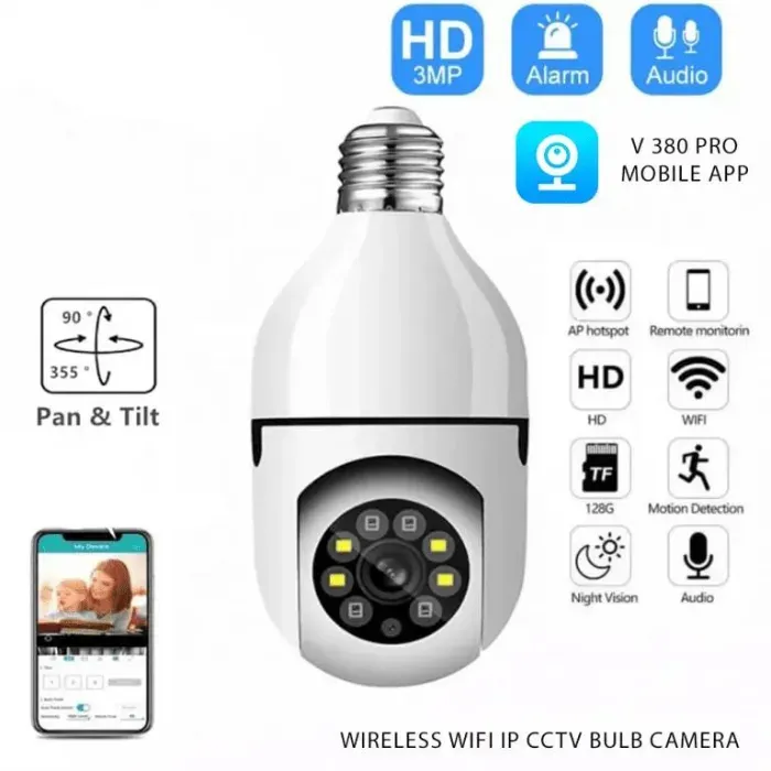 Cámara De Seguridad Bombillo Smart V380 Con Resolución De 2mp Visión Nocturna