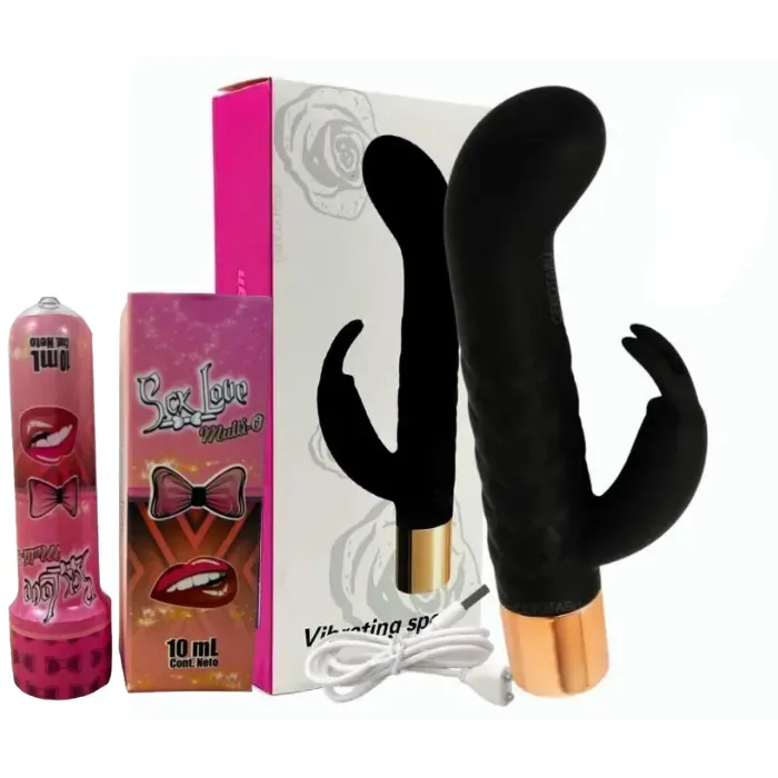 Vibrador Doble Estimulo Spear Mini De Lujo Doble Estimulacion Recargable + Multiorgasmo Hot Lubricante Sex Love 10ml