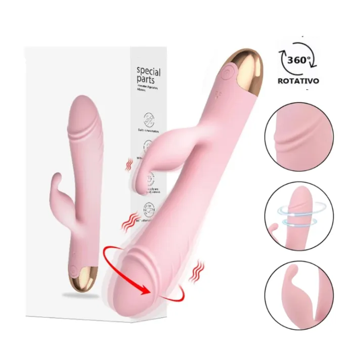 Vibrador Doble Estimulacion De Lujo Con Rotacion 360° 10 Modo De Vibracion (Recargable) 