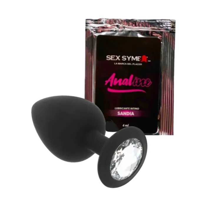 Sobre Lubricante Anal Intimo Sandia 4 Ml + Plug Anal De Silicona Con Joya