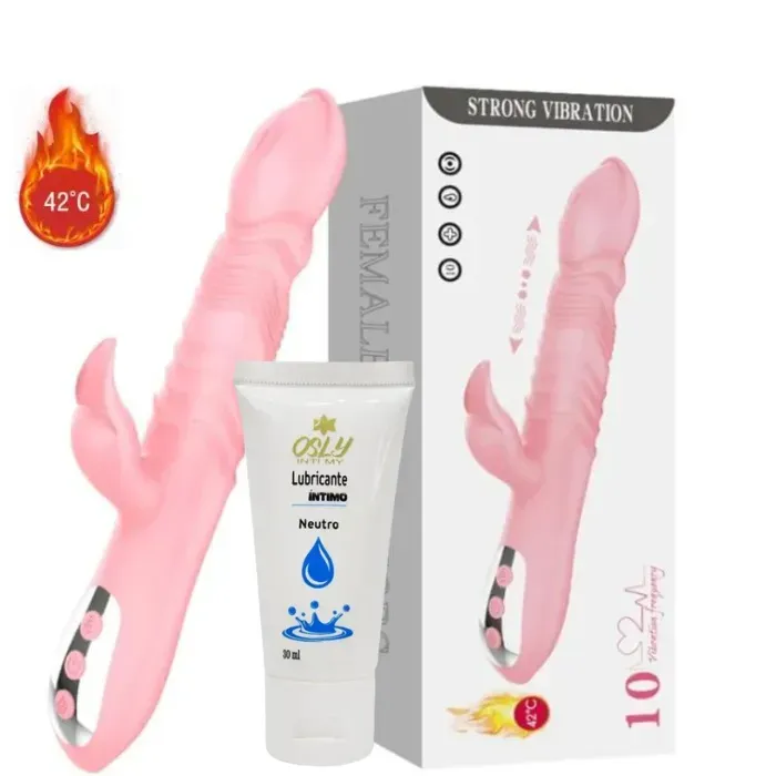 Vibrador Doble Estimulacion De Lujo Con Calefaccion Función Telescopio Y Lengua + Lubricante Neutro A Base De Agua Osly Intimy 30 Ml