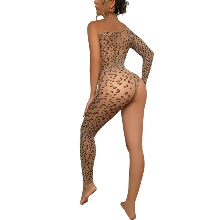 Lencería Malla Erotica Sexy Brillante Leopardo Enterizo