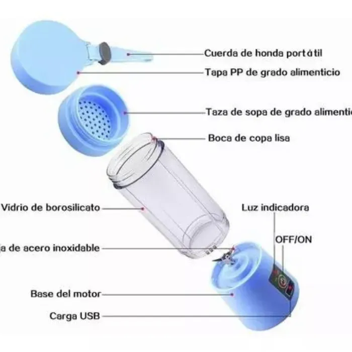 Mini Vaso Licuadora Procesadora Portatil Usb Recargable Color Azul