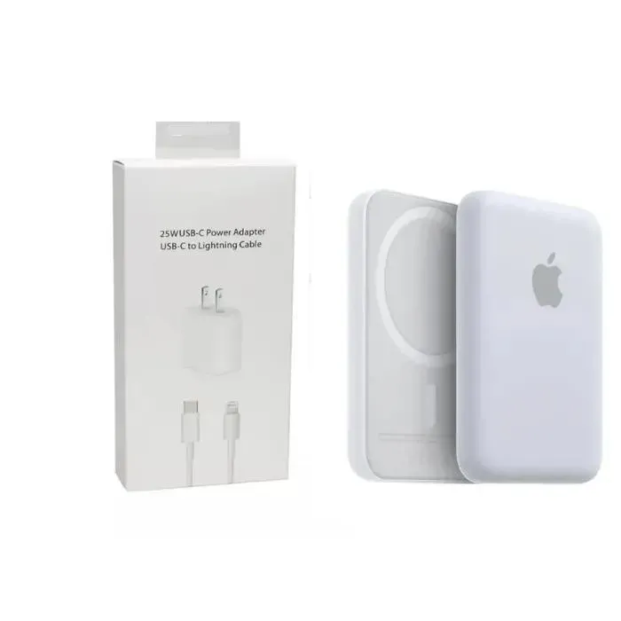 Batería Externa Inalámbrica Magsafe Iphone Aaa 1:1 + Cargador 25w Usb Tipo C A Lightning Iphone Carga Rapida