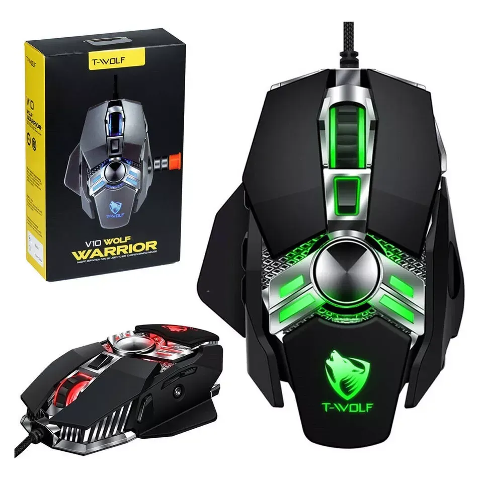 Mouse Gamer Para Juegos V10 Wolf Warrior Con Cable Usb, Óptico, Rgb, Led, 6400 Dpi, 1414