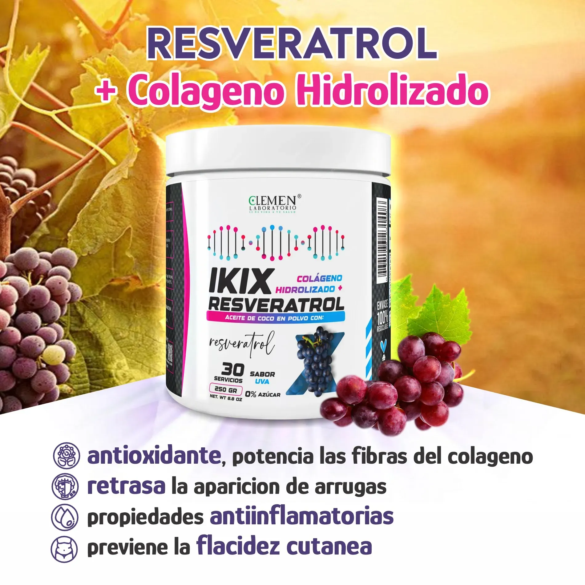 Resveratrol + Colageno Hidrolizado x250 gr.