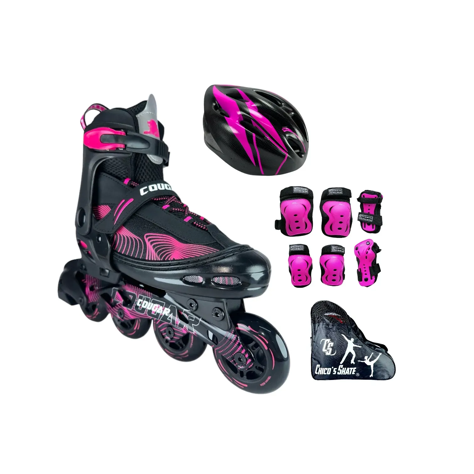 Patines En Linea Semiprofesionales Ajustables Cougar Con Protecciones Fucsia