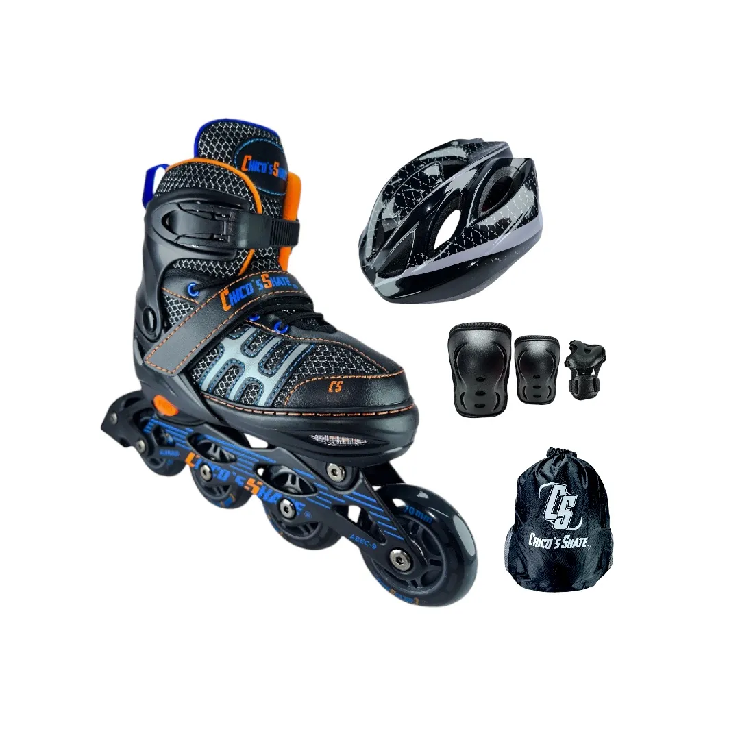 Patines En Linea Semiprofesionales Ajustables Kit Skate Negro