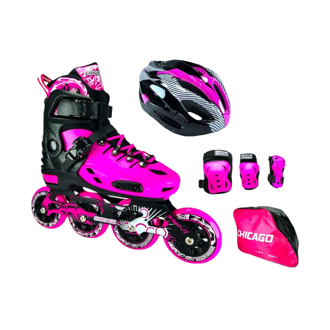 Patines En Linea Semiprofesionales Chicago Magic Con Protecciones Fucsia