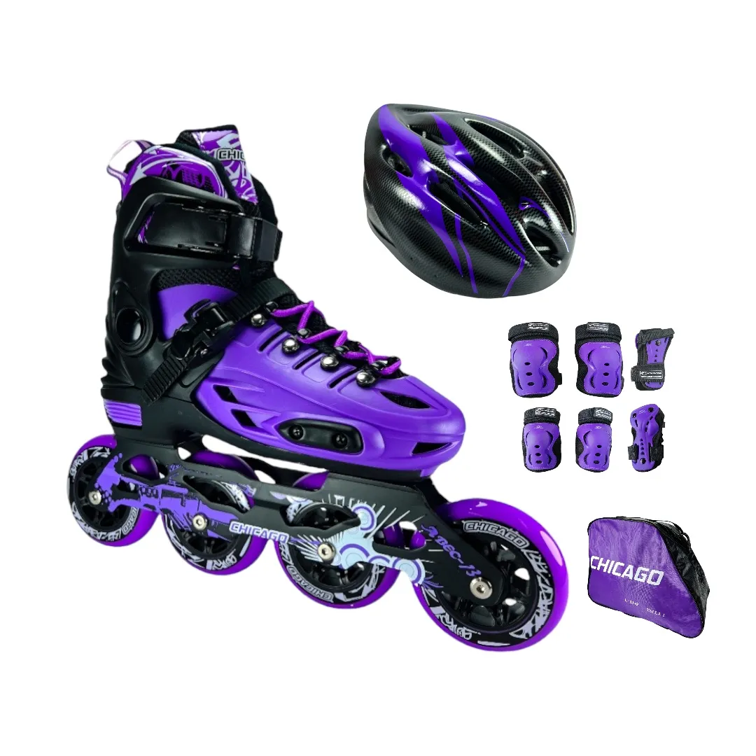 Patines En Linea Semiprofesionales Chicago Magic Con Protecciones Morado