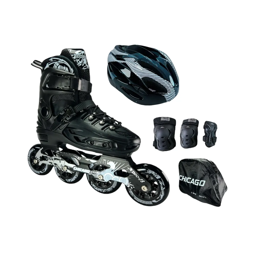 Patines En Linea Semiprofesionales Chicago Magic Con Protecciones Negro