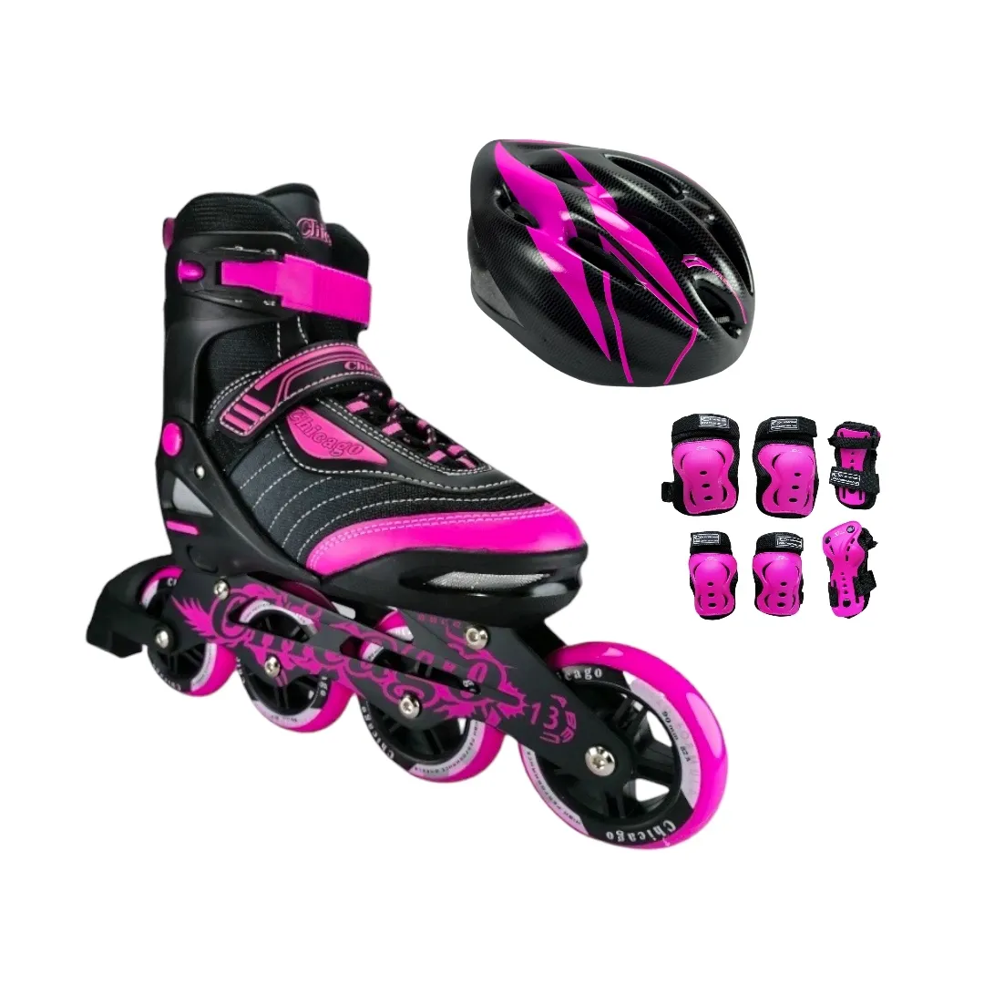 Patines En Linea Semiprofesionales Chicago Best Con Protecciones Fucsia