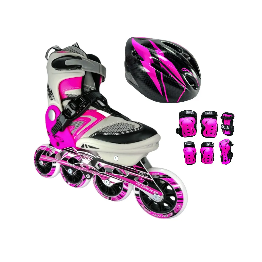 Patines En Linea Semiprofesionales Canariam Speed Bolt Con Protecciones Fucsia