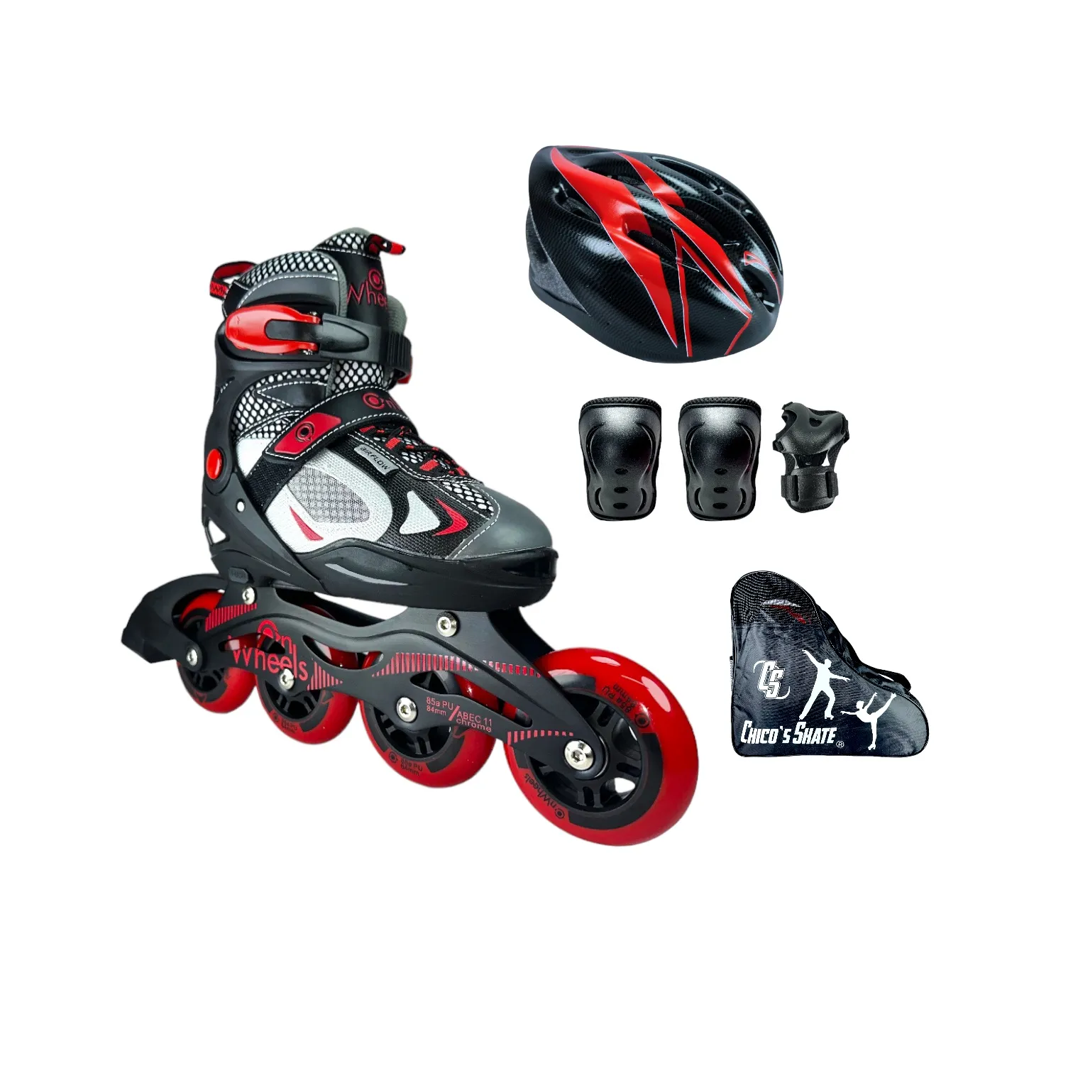 Patines En Linea Semiprofesionales Ajustables Onwheels Con Protecciones Rojo