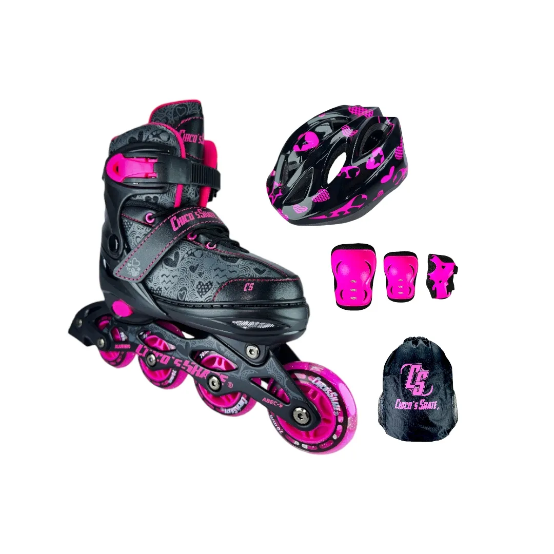 Patines En Linea Semiprofesionales Ajustables Kit Skate Fucsia