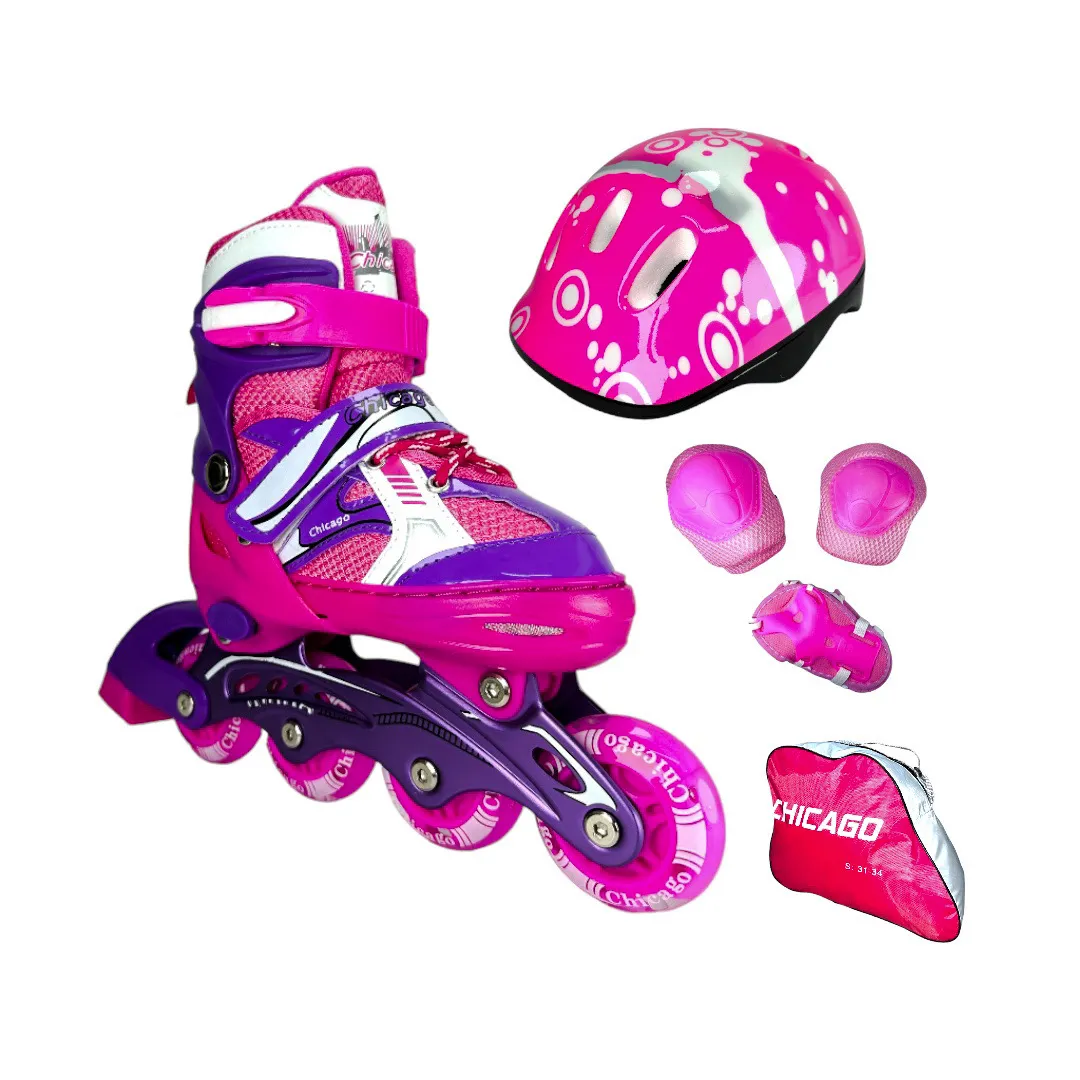 Patines En Linea Semiprofesionales Ajustables Kit Chicago Fucsia