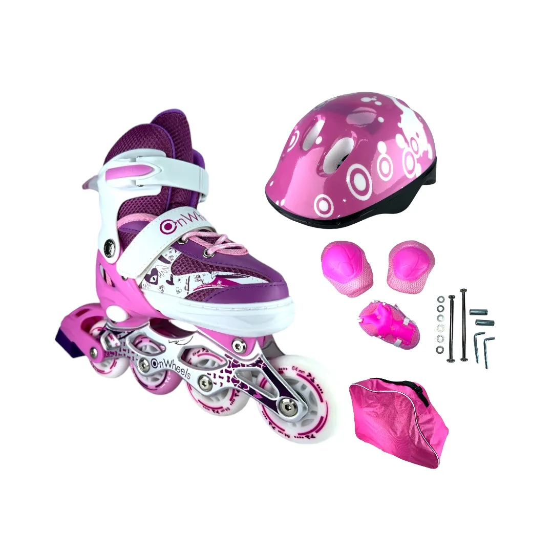 Patines En Linea Semiprofesionales Ajustables Kit Onwheels Rosa