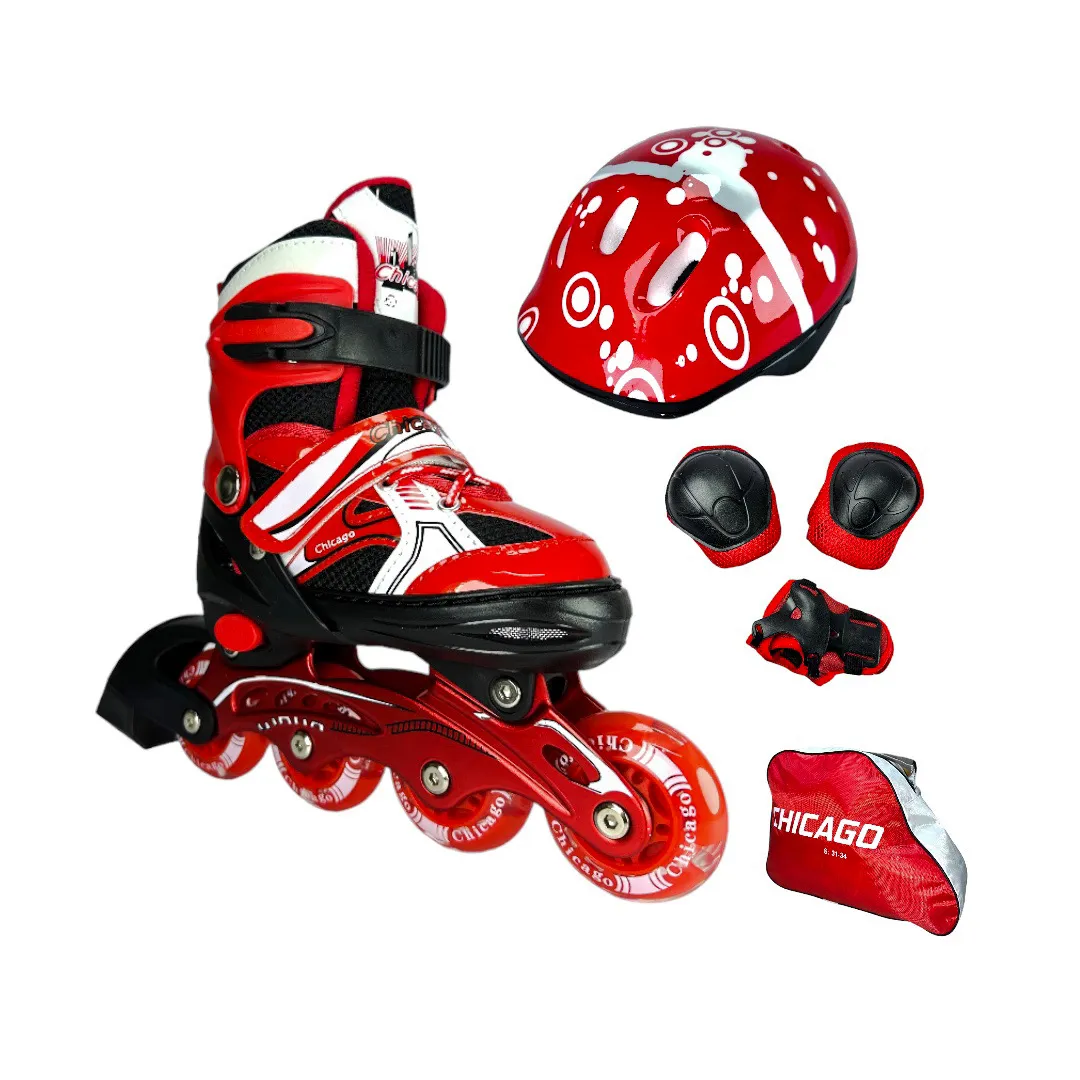 Patines En Linea Semiprofesionales Ajustables Kit Chicago Rojo