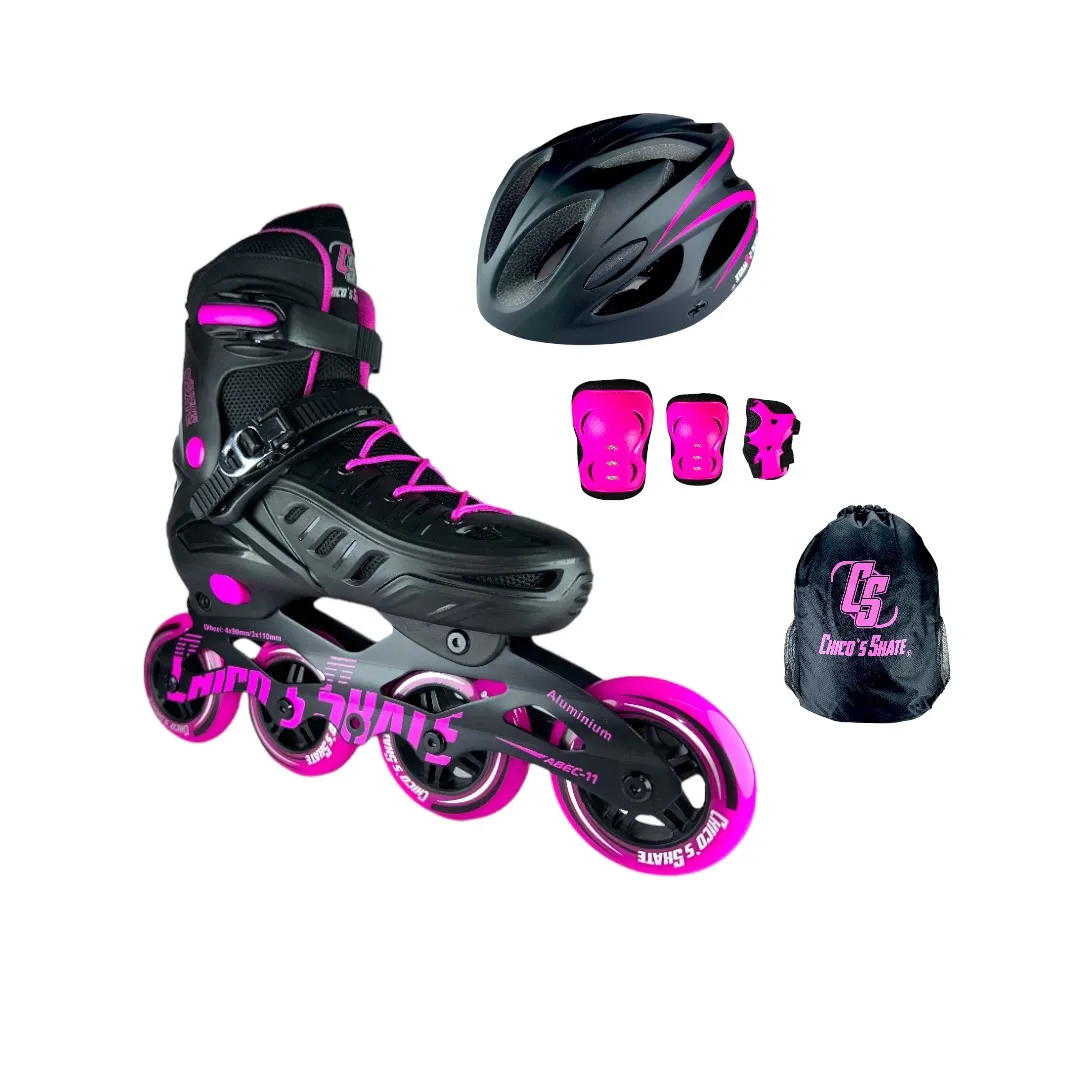 Patines En Linea Semiprofesionales Ajustables Roller Skate Fucsia