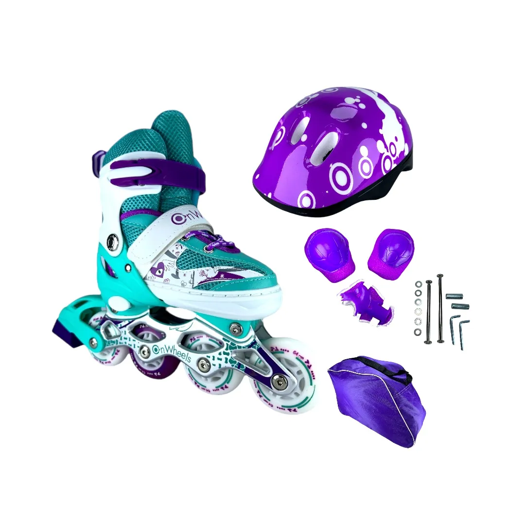 Patines En Linea Semiprofesionales Ajustables Kit Onwheels Celeste