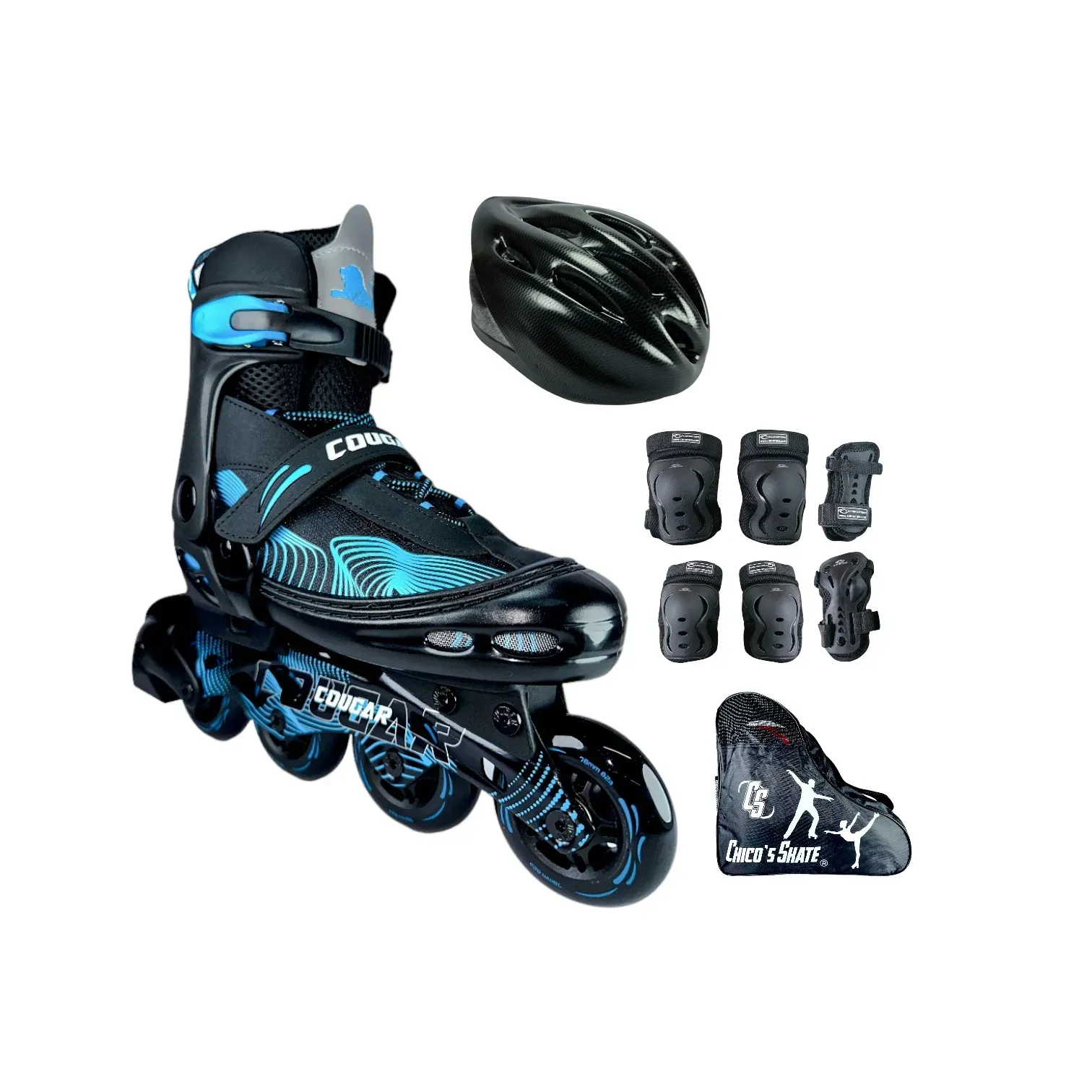 Patines En Linea Semiprofesionales Ajustables Cougar Con Protecciones Azul