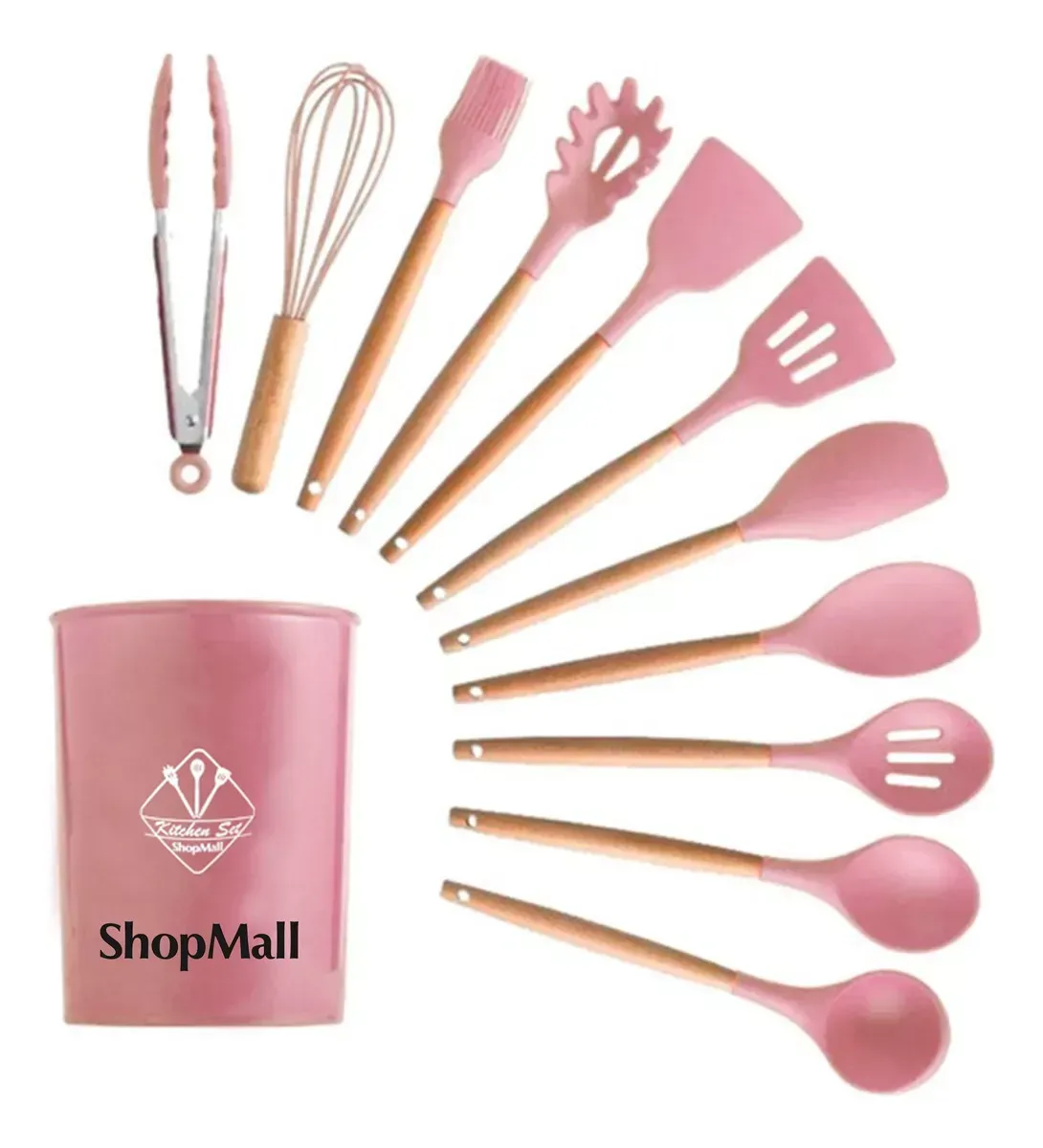 Juego Utensilios De Cocina De Silicona 12 Pzs Color Rosa