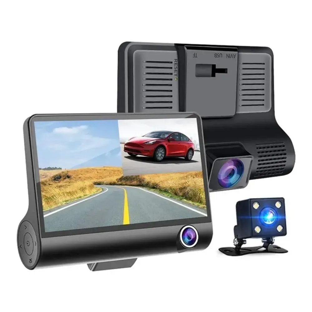 Video Camara Dvr Para Carro 3 Lentes Frontal Reversa Interno