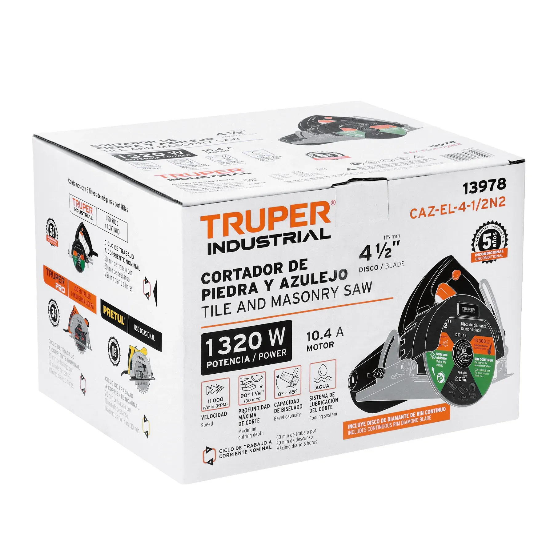 Cortador De Azulejos 4-1/2", 1320W, Marca Truper 