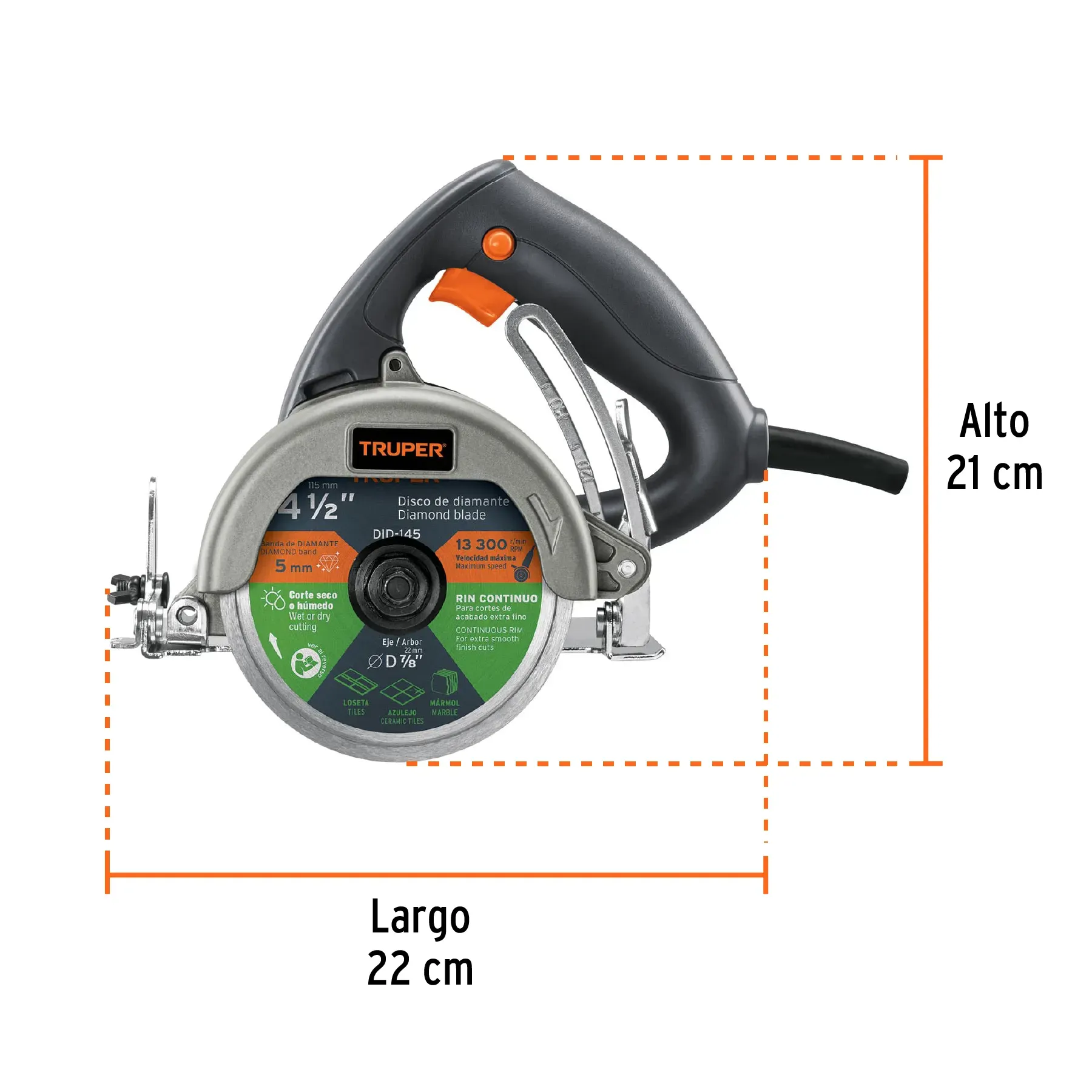 Cortador De Azulejos 4-1/2", 1320W, Marca Truper 