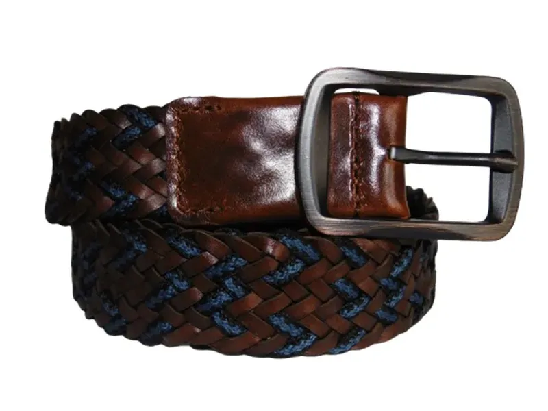 Correa Trenzada En Cuero Para Hombre CALZADO GUERREROS CB-011 Azul x Pardo