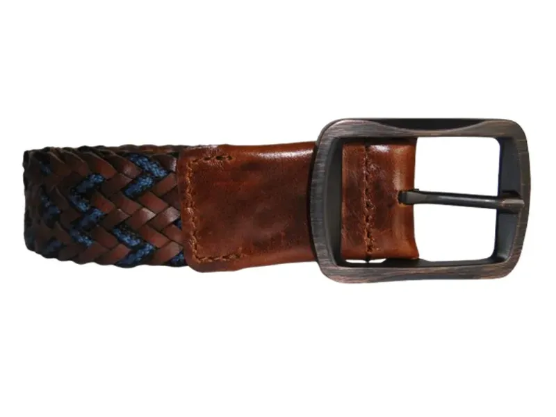 Correa Trenzada En Cuero Para Hombre CALZADO GUERREROS CB-011 Azul x Pardo