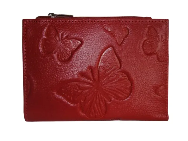 Billetera Tipo Velez Para Mujer En Cuero CALZADO GUERREROS CB-010 Rojo Mariposas