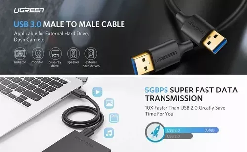 Cable Extensión Usb 3.0 A Usb Ugreen 5 Gbps Carga Y Datos