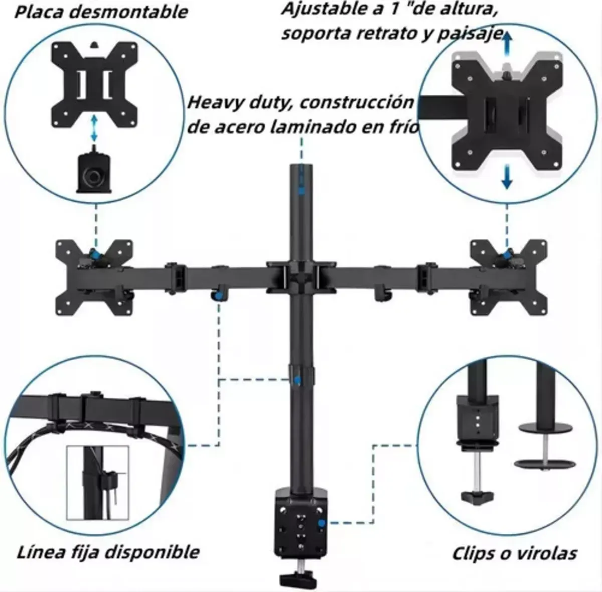 Soporte Brazo Doble Para 2 Monitores 13-32 Base Escritorio