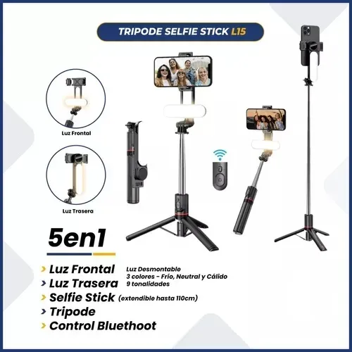 Palo Selfie Trípode Bluetooth Monopod Luz Led Celular Cámara + Control