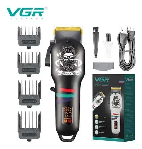 Maquina Peluquera Barbera Profesional Vgr V-699 Con Pantalla Recargable Usb + Accesorios