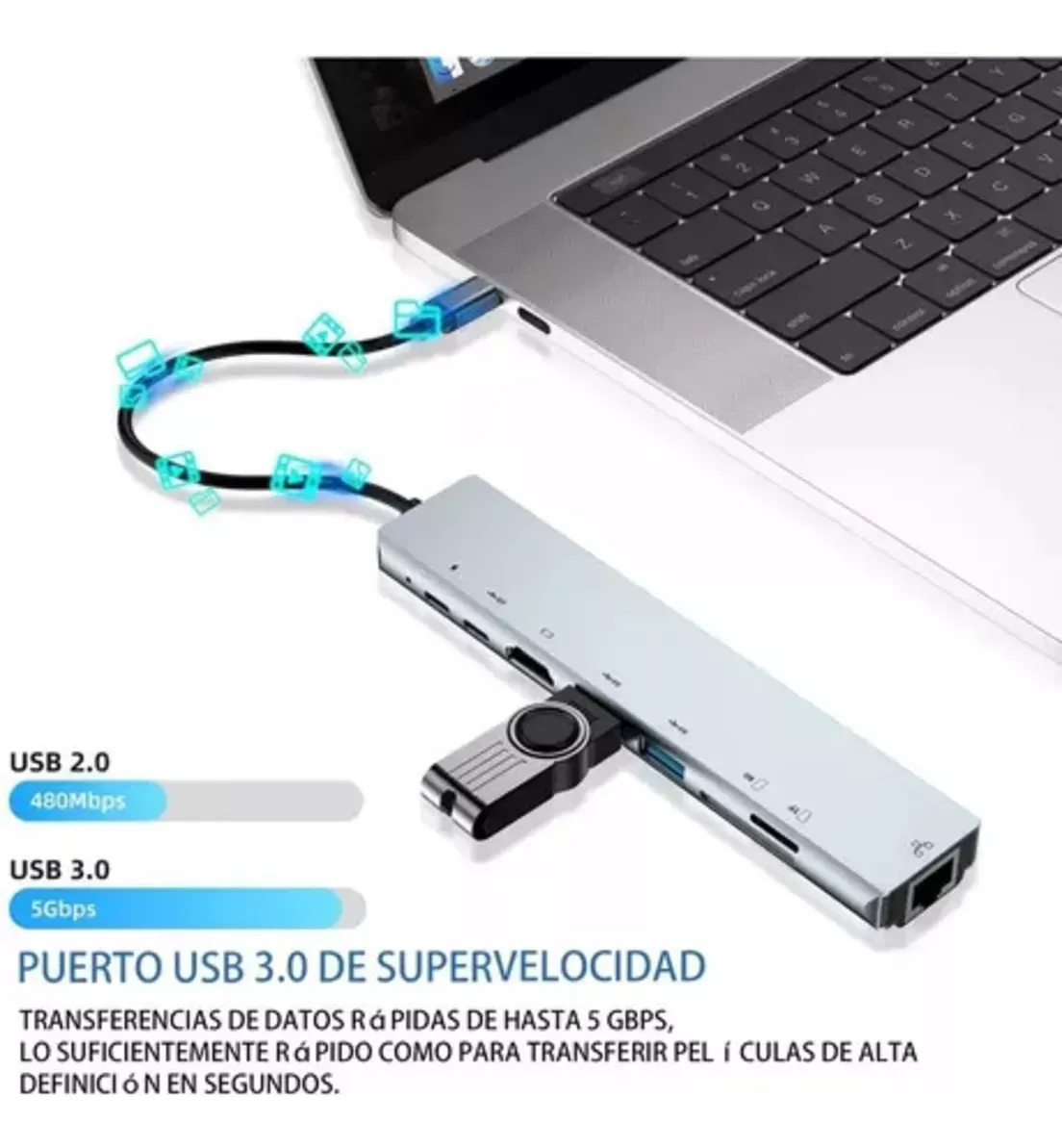 Hub Adaptador Multi Tipo C 8 En 1 Usb C A Hdmi Con Ethernet