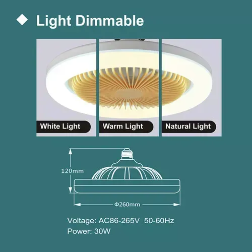 Ventilador De Techo 30w Con Lámpara Iluminación Con Control