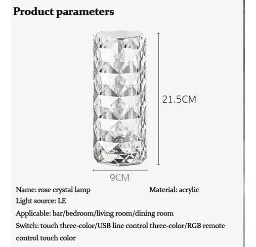 Lampara De Mesa Cristal Rgb Led Recargable Usb + Control