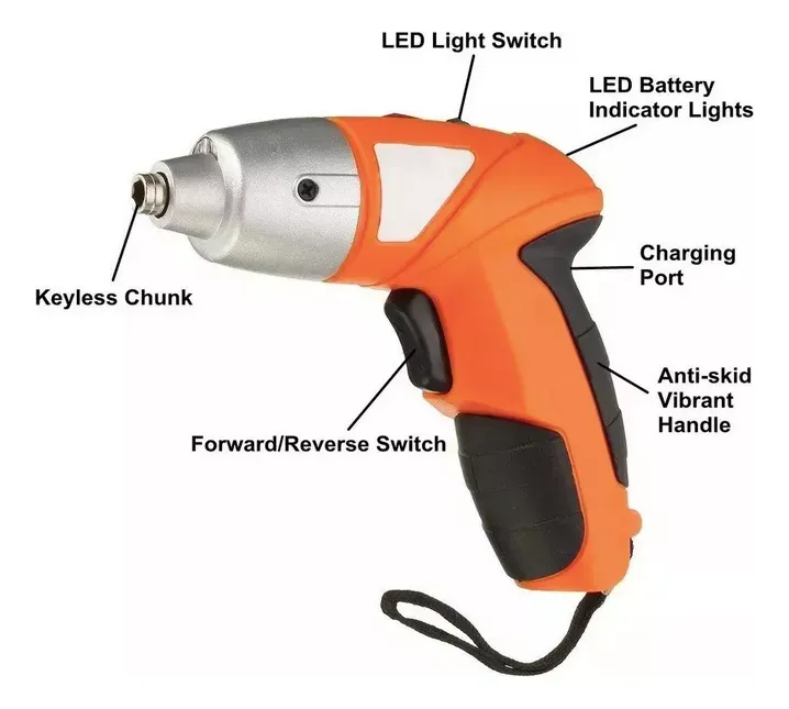 Destornillador Inalámbrico Recargable Eléctrico Atornillador Color Naranja