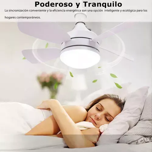 Ventilador Lámpara E27 Led 5 Aspas 3 Velocidades Con Control