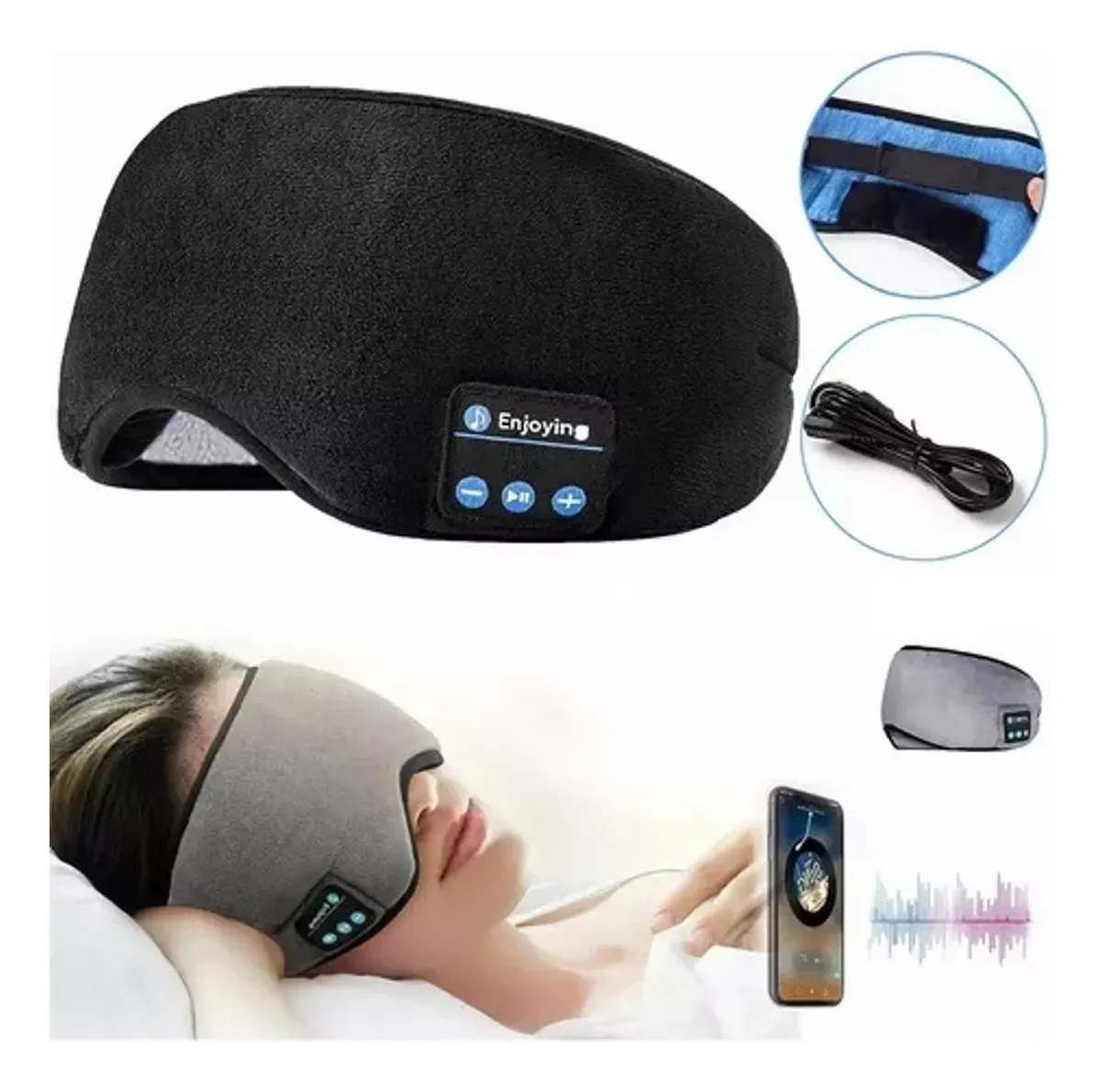 Antifaz Cubre Ojos Ajustable Para Dormir Bluetooth Musica