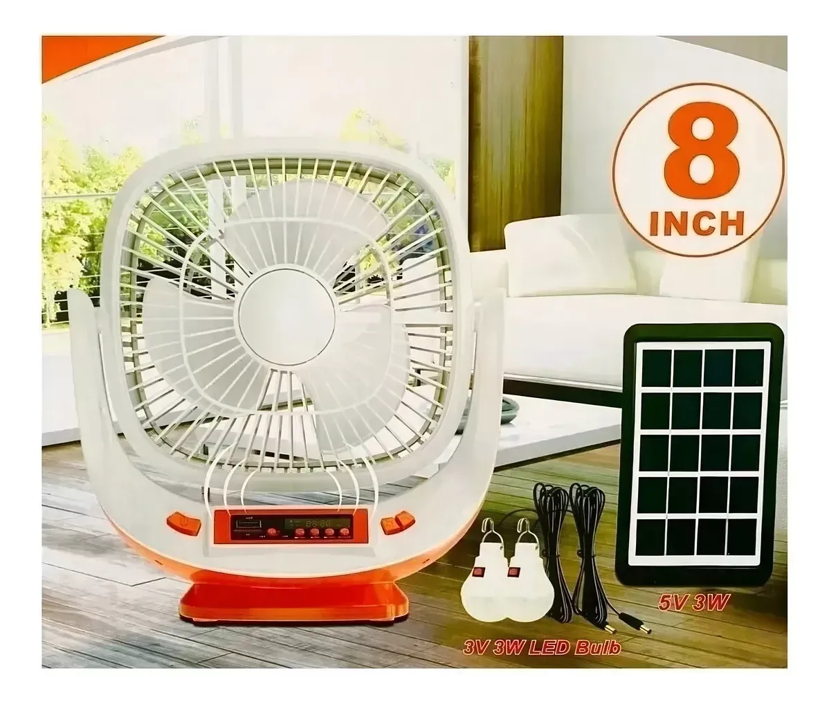 Ventilador Solar Bluetooth Radio Luz Emergencia Con Panel