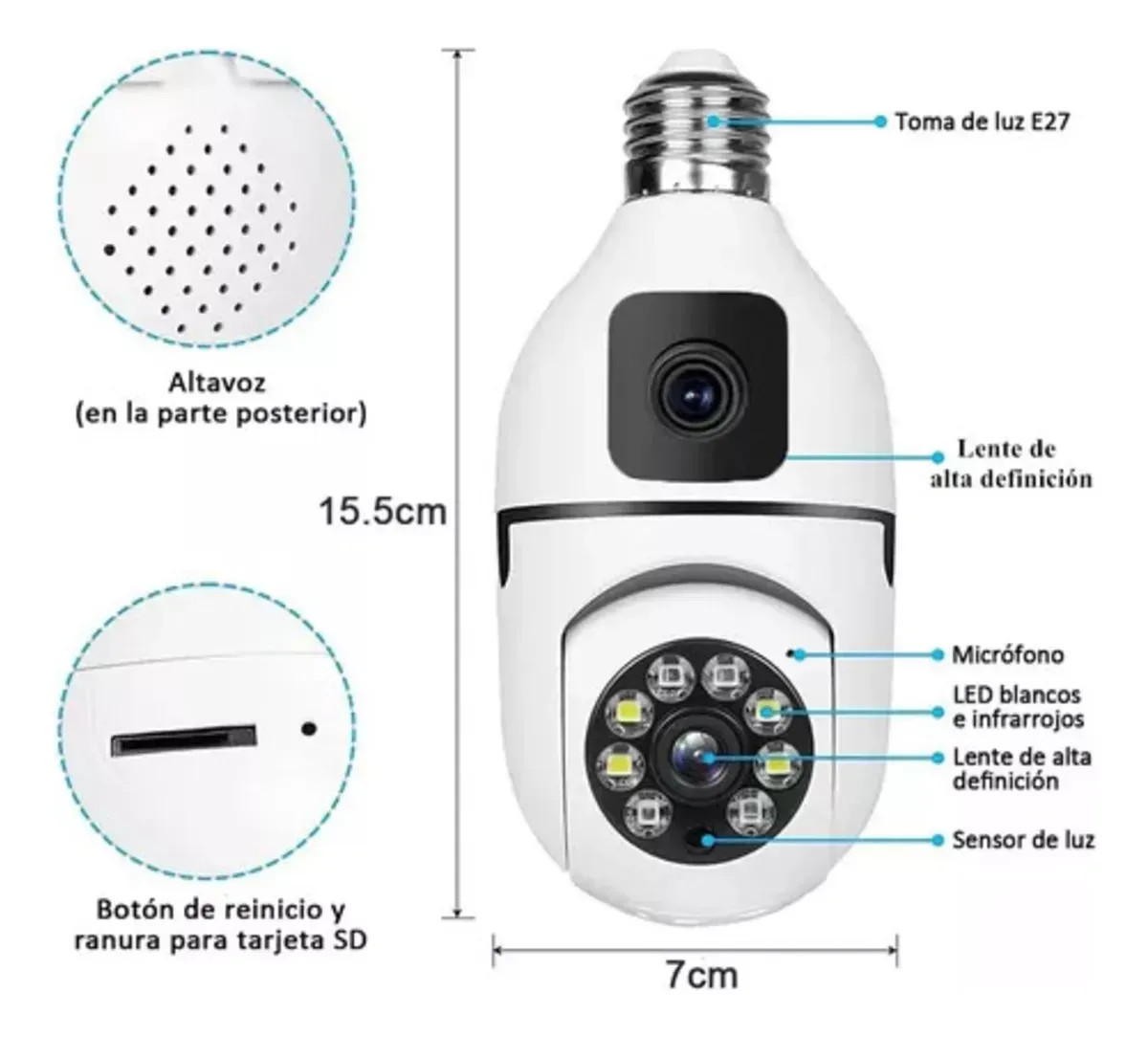 Kit X2 Cámaras De Seguridad E27 Wifi Ip Doble Lente Alarma