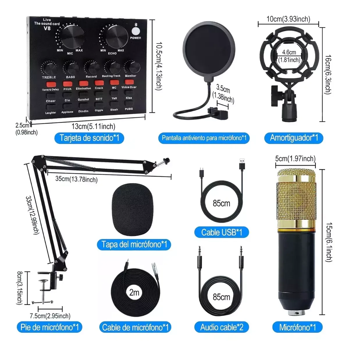 Kit Micrófono Condensador Profesional + Tarjeta Sonido V8