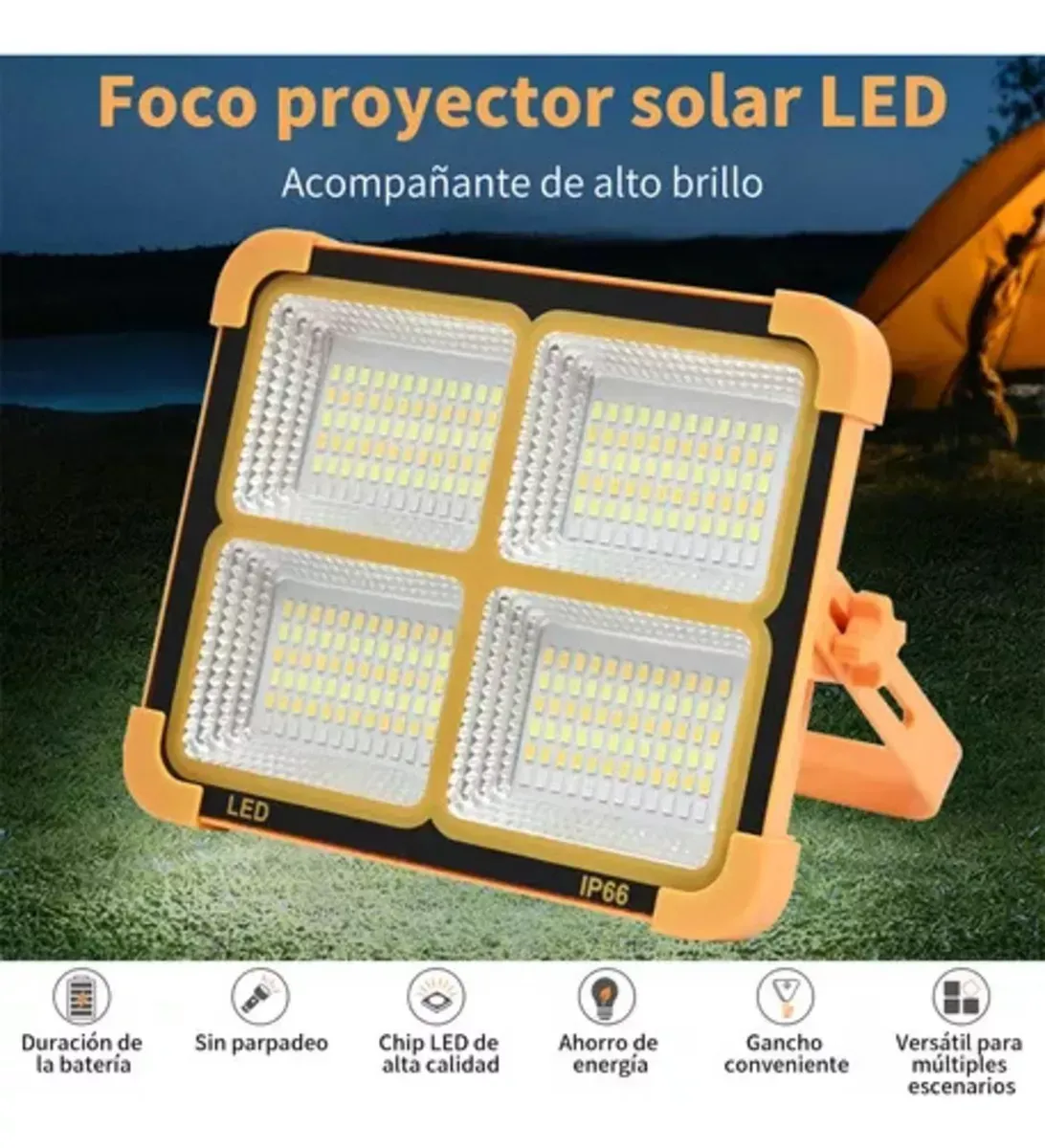 Reflector Portátil Solar 5 Modos Led Exterior Recargable Usb