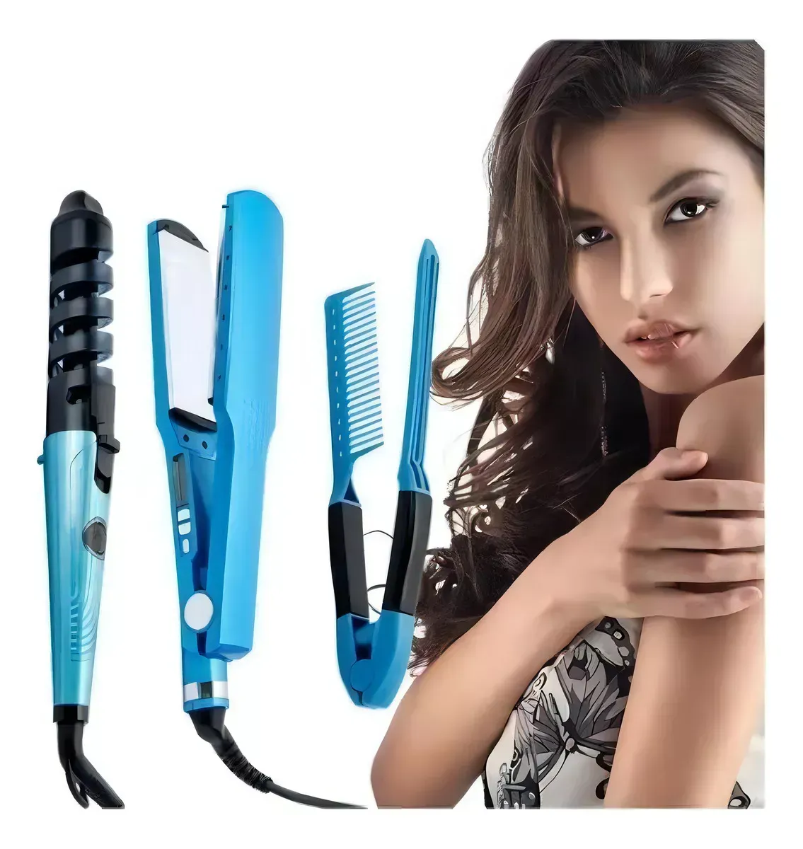 Combo Plancha De Cabello Nano Titanium + Rizador + Peine