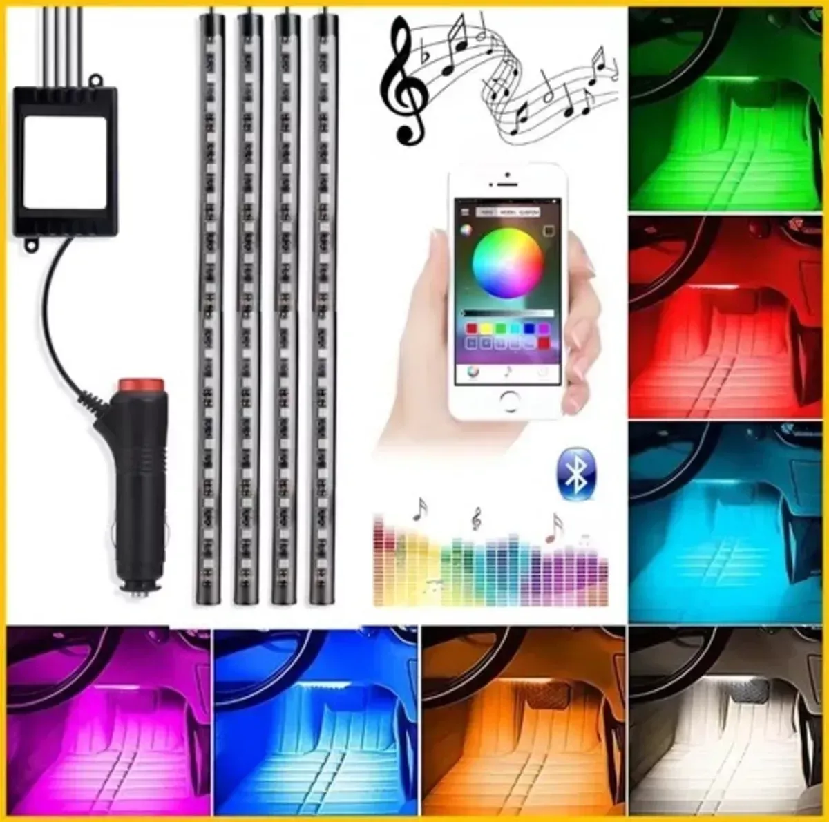 Tira Luces Interior Carro Led Rgb Audiorítmica App Bluetooth