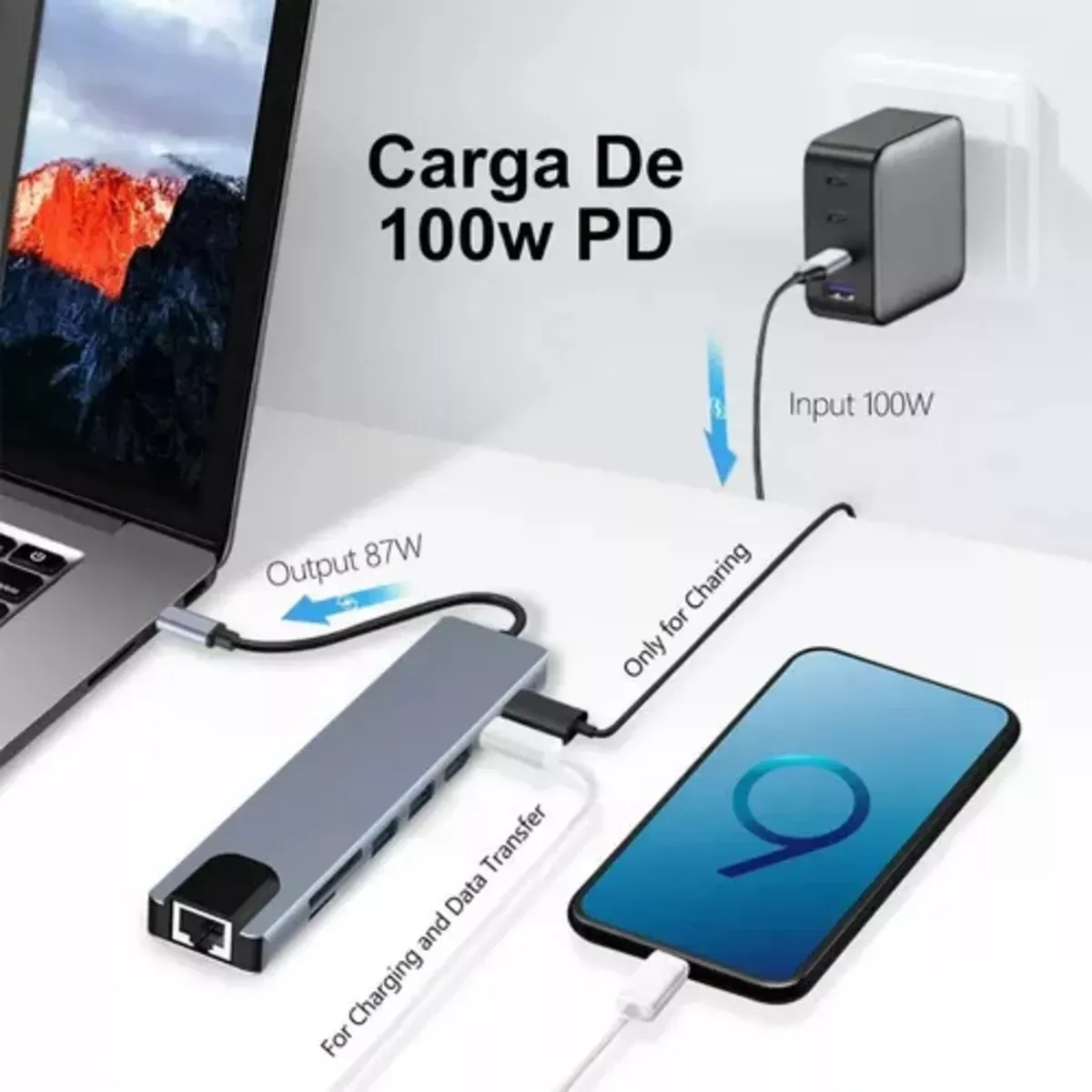 Hub Adaptador Multi Tipo C 8 En 1 Usb C A Hdmi Con Ethernet