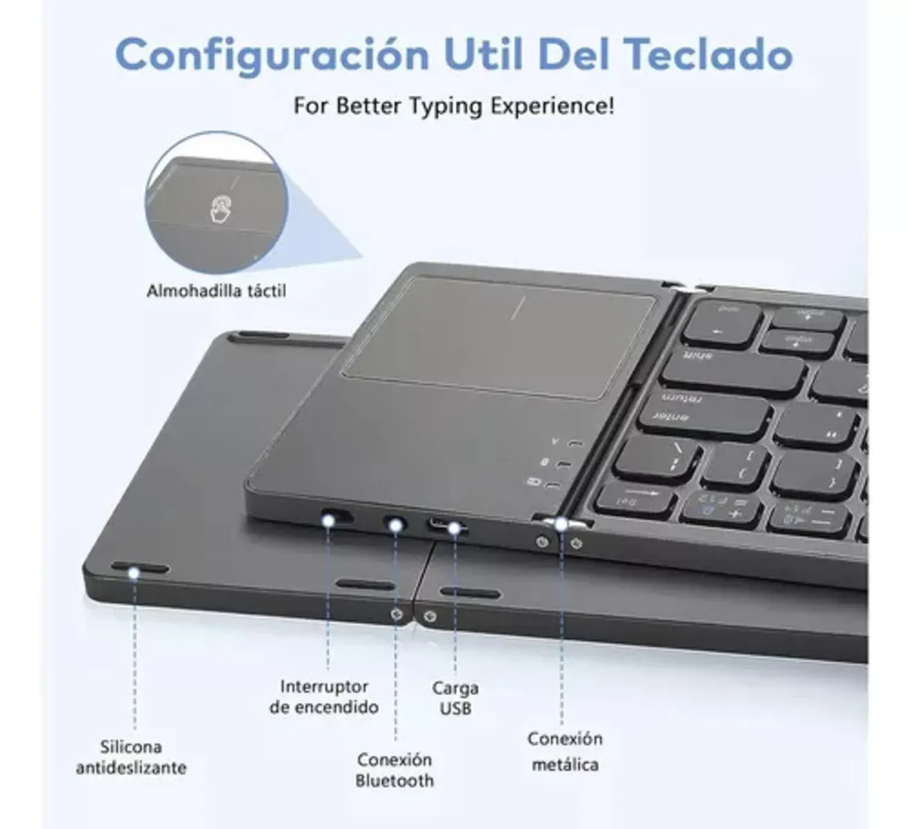 Mini Teclado Inalámbrico Bluetooth Plegable Con Panel Táctil